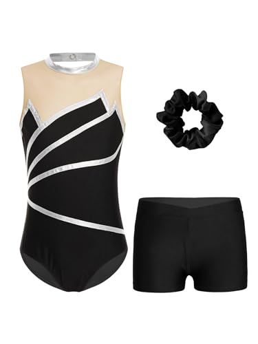 Kvysinly Glänzend Turnanzug Mädchen Gymnastikanzug Set Slim Fit Turnbody mit Haarband und Hose Ballettkleidung Tanz Training Outfit Silber 170-176 von Kvysinly