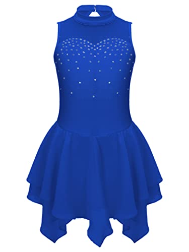 Kvysinly Kinder Mädchen Eiskunstlauf Kleid mit Strass Tanzkleid Glitzer Kürkleid Rollkunstlauf Balletkleid Tanz Training Wettbewerb Outfit Königsblau A 134-140 von Kvysinly