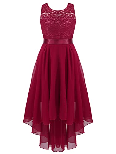 Kvysinly Mädchen Kleid Hi-Lo Spitze Blumenmädchenkleider Chiffon Abendkleid V-Ausschnitt Partykleid Zum Hochzeit Festzug Geburtstag Burgundy 140-152 von Kvysinly