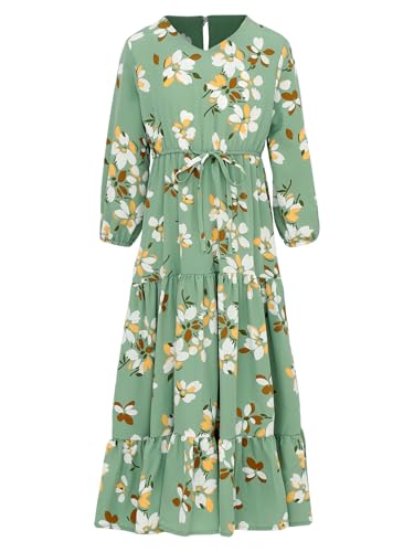 Kvysinly Mädchen Sommerkleid Langarm Blumendruck Partykleid Maxikleid Lässiges Freizeitkleid Strandkleid Sommer Urlaub Outwear Grün 134-140 von Kvysinly