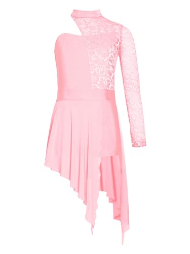 Kvysinly Mädchen Tanzkleid Latein Eiskunstlauf Kleid Rollkunstlauf Kürkleid Lace Ballett Trikot Body Tanzkostüme Rosa 146-152 von Kvysinly