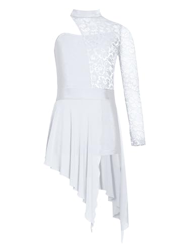 Kvysinly Mädchen Tanzkleid Latein Eiskunstlauf Kleid Rollkunstlauf Kürkleid Lace Ballett Trikot Body Tanzkostüme Weiß 170-176 von Kvysinly