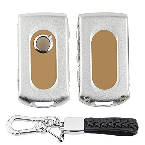 Kwak's Autoschlüssel Abdeckung für 19 Volvo XC60 XC90 S90 V90 Aluminiumlegierung Schlüsseletui Leder Schlüsselanhänger(silber) von Kwak's