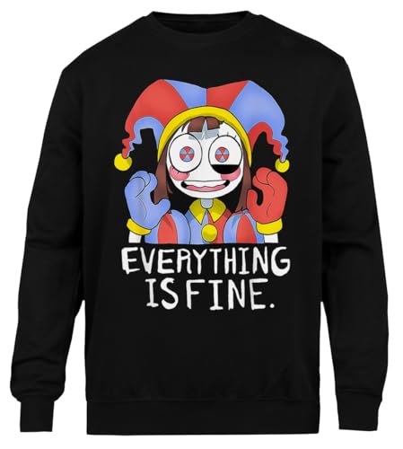 Kwantees Digital Circus Pomni Everything Graues Schwarzes Unisex-Sweatshirt, Umweltfreundlich, Mit Rundhalsausschnitt von Kwantees