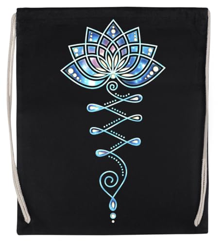 Lotusblüten Yoga Symbol Unisex-Sporttasche, Schwarz, Umweltfreundlicher Sack von Kwantees