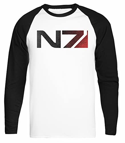 Mass Effect N7 Distressed Logo Weißes Baseball-T-Shirt Umweltfreundliches T-Shirt von Kwantees