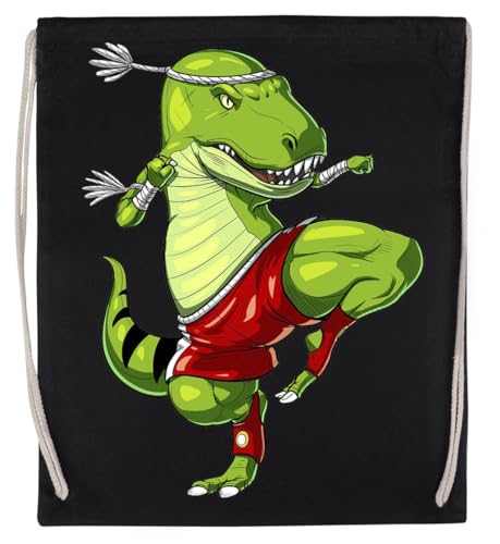 Muay Thai T Rex Dinosaurier Unisex-Sporttasche, Schwarz, Umweltfreundlicher Sack von Kwantees