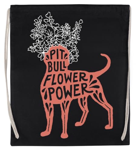 Pit Bull Flower Power Unisex-Sporttasche, Schwarz, Umweltfreundlicher Sack von Kwantees