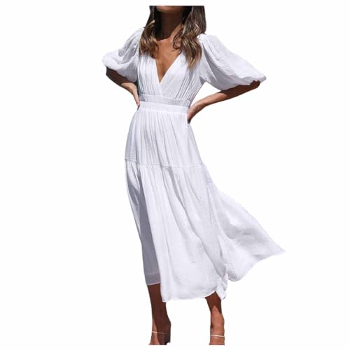 SchöNe Sommerkleider Damen Lang LäSsige Sommerkleid Damen Kleider Mit Schlitz Sukienka Lato Maxi Traegerkleid Damen Elegant Sommerkleid Jugendliche Tshirt Kleid Weiß von Kwatieh