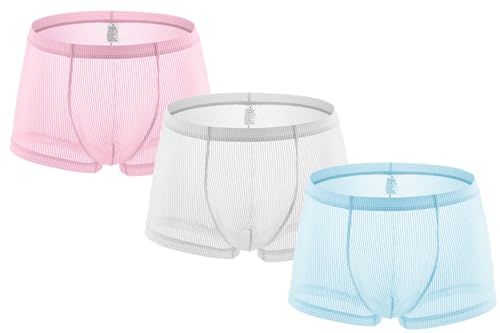 Kwelt Herren Reizvoll Unterwäsche Sexy Boxershorts für Herren mit transparentem Nadelstreifen Atmungsaktive und verführerische Herrenunterwäsche von Kwelt