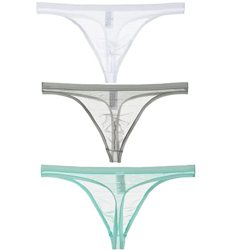 Kwelt Herren String Tanga Bikini Thongs Reizvoll Shorts Unterhose Underpants, White+grey+lightblue, M von Kwelt
