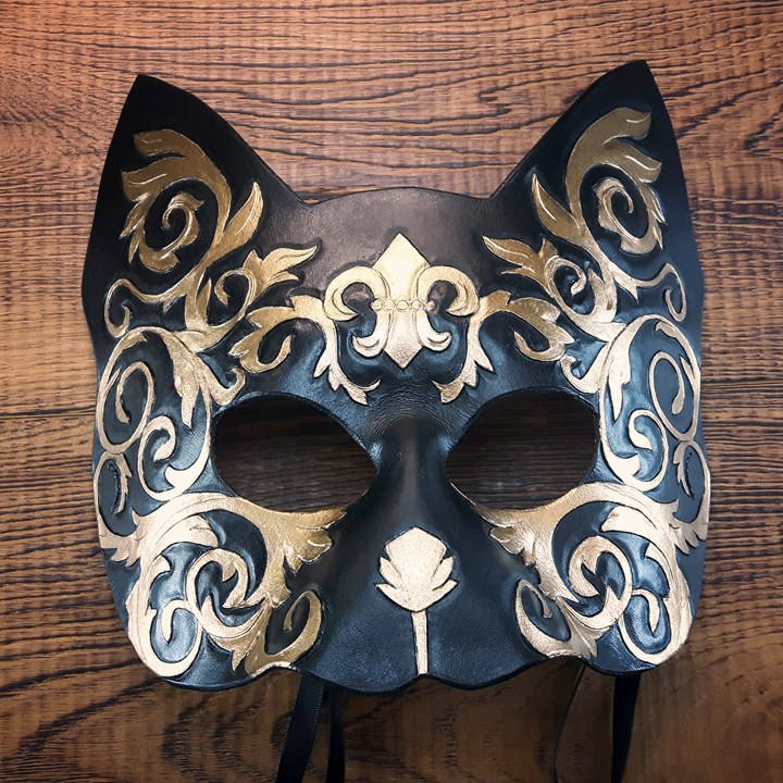Katzenmaske - Schwarz-Gold Leder Flaer De Lis Griechisch Viktorianisch Steampunk Stil Katzenmaske - Schwarz-Gold Leder Flaer De Lis Griechisch Viktorianisch Steampunk Stil von KwestCostumeArt