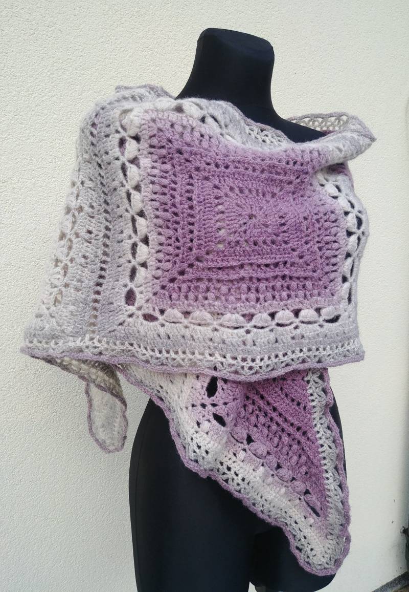 Häkeltuch, Ombre Farben - Rosa, Grau, Milchweiß, 100% Wolle, Warmer Oversized Schal Häkeltuch, Ombre Farben - Rosa, Grau, Milchweiß, 100% Wolle, Warmer Oversized Schal von KwiatyLipy