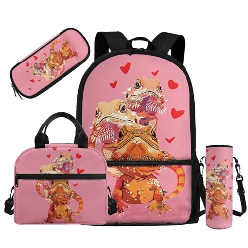 Kxyudcn Niedlicher tragbarer Schulrucksack für Mädchen 4-6 6-8 8-10 10-12 1. Klasse 2. Klasse 3. Klasse Reise Wandern Tagesrucksack, Eidechsen von Kxyudcn