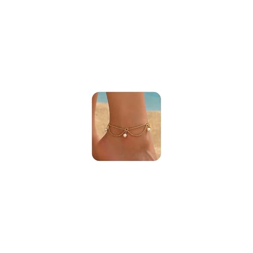 Kyazeo Gold-Fußkettchen für Damen, 18 Karat vergoldet, wasserdicht, Seestern, Muschelperlen, Zirkonia, Diamanten, Fußkettchen, trendig, Sommer, Strand, Fußkette, Schmuckgeschenk, one size, Edelstahl Kyazeo Gold-Fußkettchen für Damen, 18 Karat vergoldet, wasserdicht, Seestern, Muschelperlen, Zirkonia, Diamanten, Fußkettchen, trendig, Sommer, Strand, Fußkette, Schmuckgeschenk, one size, Edelstahl von Kyazeo