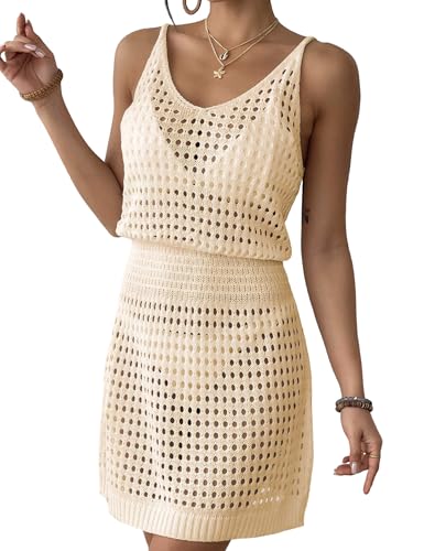 Kycenpda Bikini Cover Up Strandkleid Damen, Aushöhlen Trägerkleid, V-Ausschnitt Häkelkleid Strand, Strandtunika Strandponcho Damen Luftig Sommer Beachwear Strandurlaub von Kycenpda