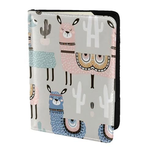 Reisepasshülle aus Rindsleder mit Lama-Kaktusdruck, Reisekartenhülle für Männer und Frauen, Dokumentenschutz, Schwarz, Einheitsgröße von Kycvds