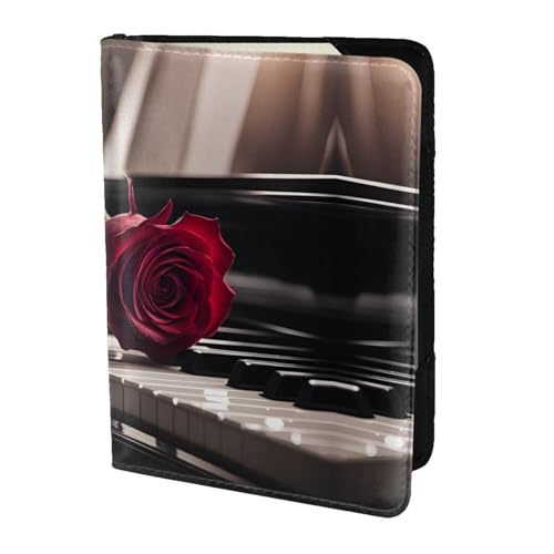 Reisepasshülle aus Rindsleder mit roter Rose auf Klavierdruck, Reisekartenhülle für Männer und Frauen, Dokumentenschutz, Schwarz, Einheitsgröße Reisepasshülle aus Rindsleder mit roter Rose auf Klavierdruck, Reisekartenhülle für Männer und Frauen, Dokumentenschutz, Schwarz, Einheitsgröße von Kycvds