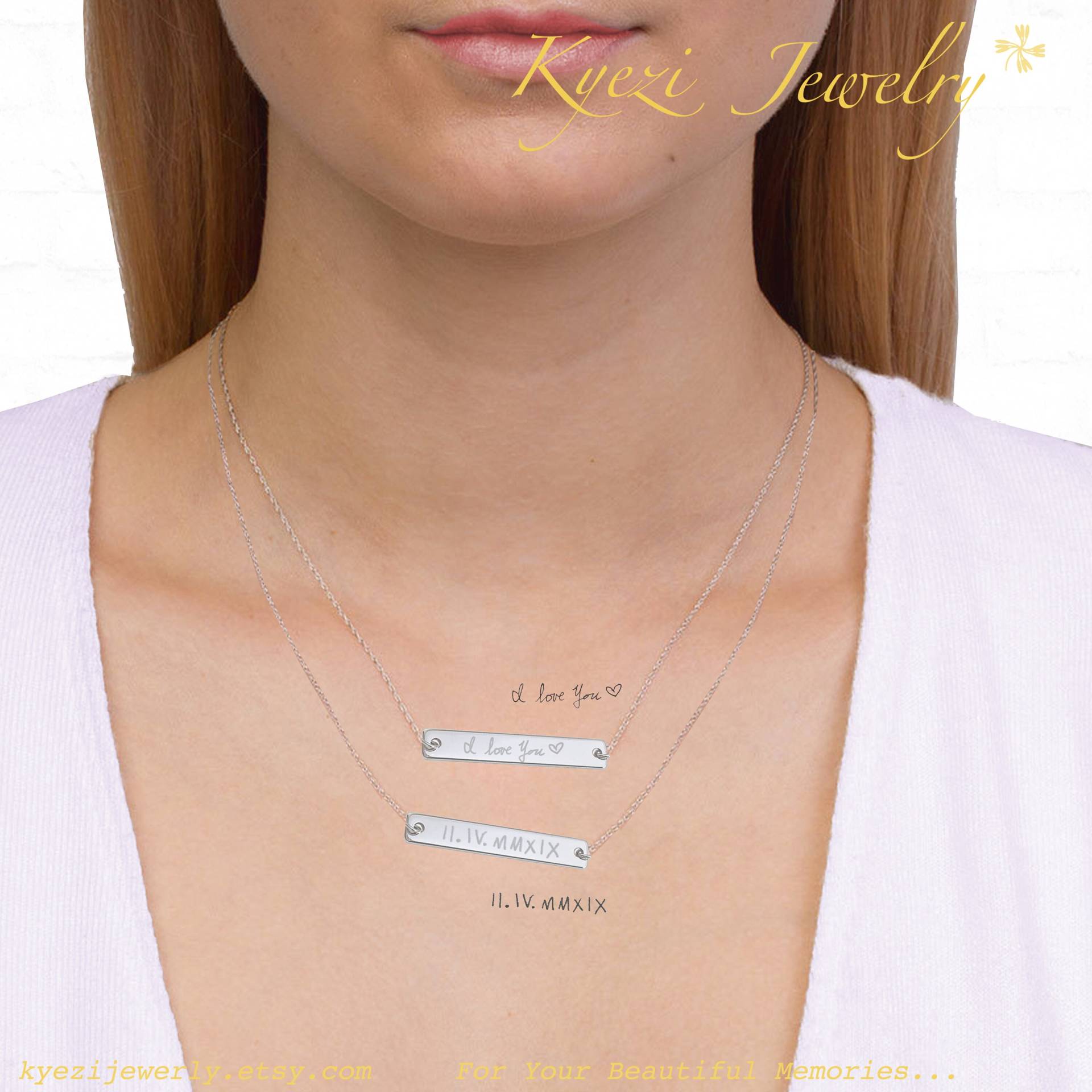 Echte Handschrift-Bar-Halskette, Personalisierte Bar-Halskette, Ihre Handschrift, Individuelle Namenskette, Jubiläumsgeschenk, Monogramm Echte Handschrift-Bar-Halskette, Personalisierte Bar-Halskette, Ihre Handschrift, Individuelle Namenskette, Jubiläumsgeschenk, Monogramm von KyeziJewelry