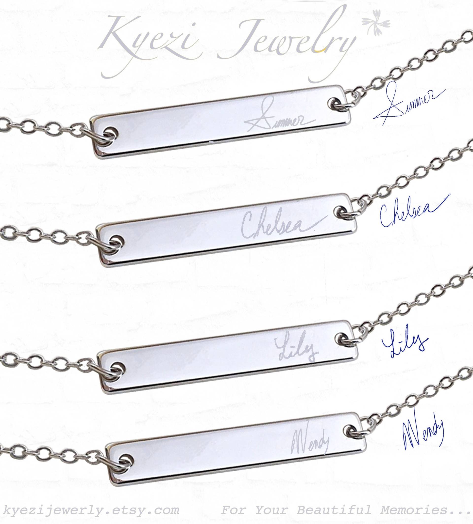 Echte Handschrift-Bar-Halskette, Personalisierte Bar-Halskette, Ihre Handschrift, Individuelle Namenskette, Jubiläumsgeschenk, Monogramm Echte Handschrift-Bar-Halskette, Personalisierte Bar-Halskette, Ihre Handschrift, Individuelle Namenskette, Jubiläumsgeschenk, Monogramm von KyeziJewelry