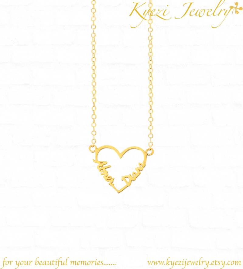 Herz Paare Benutzerdefinierte Namen Halskette - Wort Sterling Silber Personalisierter Name Minimaler Valentinstag Geschenk von KyeziJewelry
