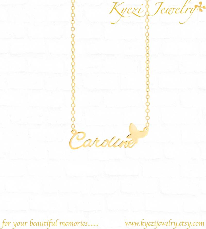 Personalisierte Namenskette Mit Schmetterlingsmuster - Wortkette Sterling Silber Halskette Minimaler Name Personalisierte Namenskette Mit Schmetterlingsmuster - Wortkette Sterling Silber Halskette Minimaler Name von KyeziJewelry