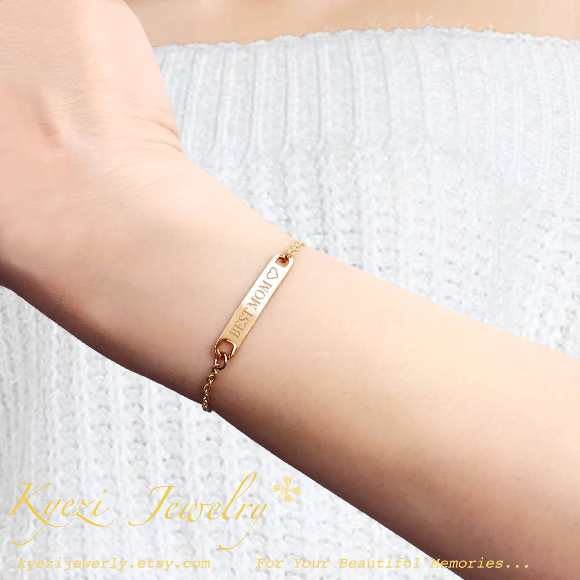 Personalisiertes Bar-Armband, Personalisiertes Namensarmband. Gold Silber Roségold, Jubiläum, Monogramm Brautjungfer Minimal Personalisiertes Bar-Armband, Personalisiertes Namensarmband. Gold Silber Roségold, Jubiläum, Monogramm Brautjungfer Minimal von KyeziJewelry