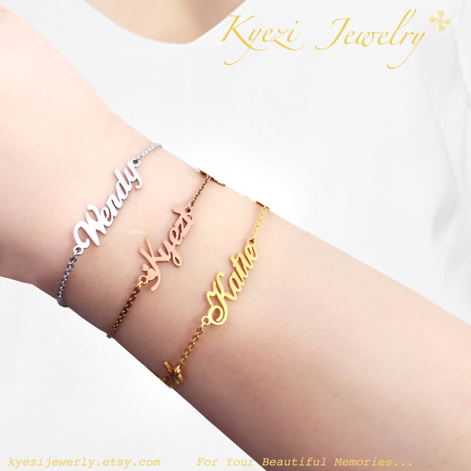 Personalisiertes Namensarmband Aus Silber, Gold, Roségold - Wortarmband Armband Sterlingsilber Minimaler Name Personalisiertes Namensarmband Aus Silber, Gold, Roségold - Wortarmband Armband Sterlingsilber Minimaler Name von KyeziJewelry