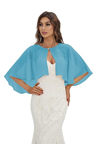 Damen Chiffon Schal Stola Umschlagtücher für Women, Eleganten Cape Umhang für Abendkleid Braut Sommer Hochzeits Festliche Party Kostüm Accessoires, Blau von Kyhlten