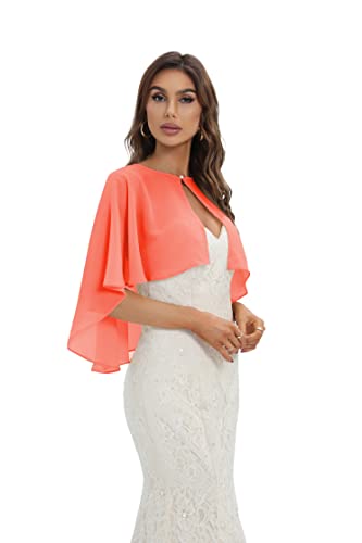 Damen Chiffon Schal Stola Umschlagtücher für Women, Eleganten Cape Umhang für Abendkleid Braut Sommer Hochzeits Festliche Party Kostüm Accessoires, Koralle von Kyhlten