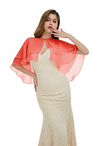 Frauen Chiffon Stole Scarf Capelets für Damen, Women's Chiffon Schal Stola Wraps Cape Umhang zum Festlich Abendkleid Hochzeit Kap Zudecken Party für Frauen, Koralle von Kyhlten