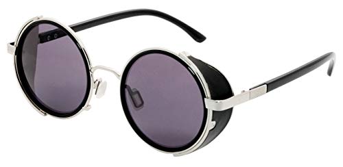 Kyiduo Steampunk Sonnenbrille Herren Dame Runde Vintage Sonnenbrille Rund Retro Sonnenbrille UV400 Schutz Metallrahmen Fahrerbrille Sportbrille Sonnenbrillen (Silver/Black) von Kyiduo