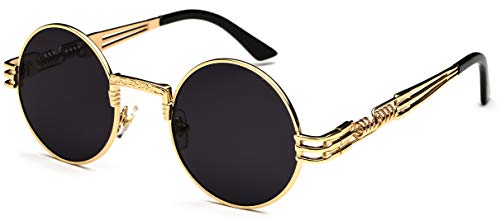 Kyiduo Vintage Steampunk Sonnenbrille Frauen Männer Runde John Lennon Hippie Sonnenbrille UV400 Metallrahmen Golf, Autofahren, Outdoor Sport (Gold,black) von Kyiduo