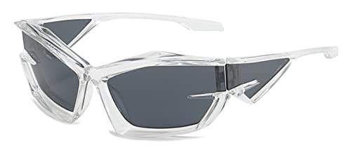 Kyiduo Wrap Around Sonnenbrille für Damen und Herren Y2k Cateye Sportbrille UV400 (Transprent/Black) von Kyiduo