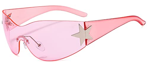 Kyiduo Y2k Futuristische Sonnenbrille für Damen Herren 2000S Trendige Schild Wrap Around Schatten (Pink/Pink) von Kyiduo