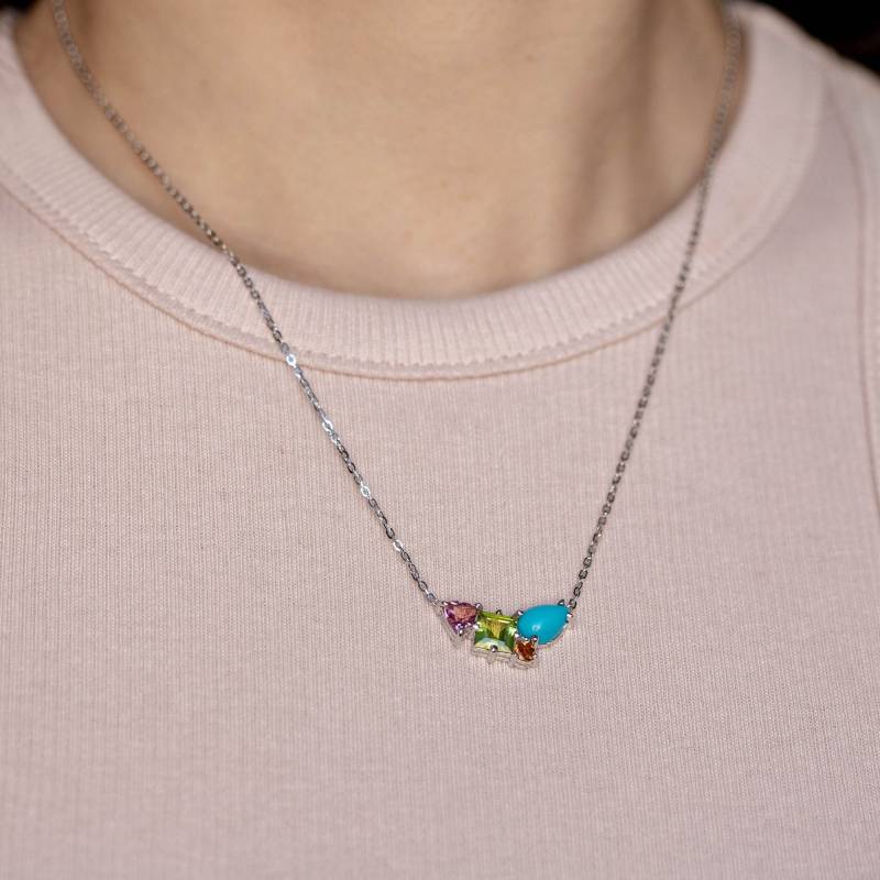 14K Gold Turmalin Peridot Türkis Cluster Halskette Rosa Grüner Edelstein - Multistone Für Frauen Geschenk Sie Gn00156 von KyklosJewelry