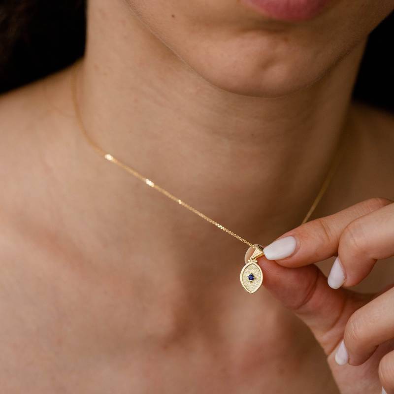 14K Solid Gold Blauer Saphir Anhänger Natürlich - Deinty Alltag Texturierte Halskette Für Frauen Gn00054 von KyklosJewelry