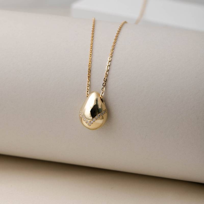 14K Gold Diamant Tropfen Halskette Dome Chevron Anhänger - Gn00145 von KyklosJewelry
