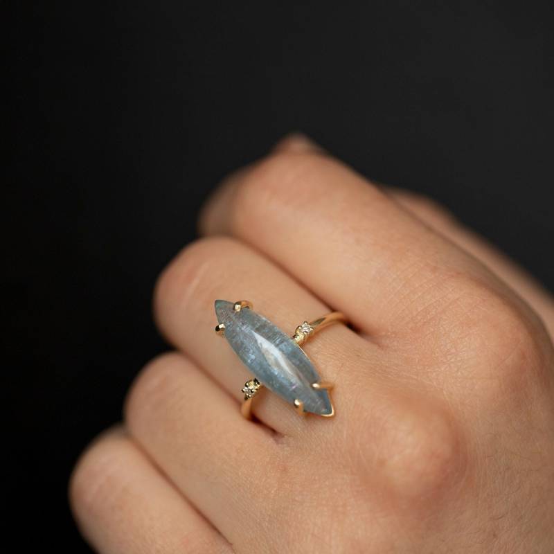 14K Gold Aquamarin Verlobungsring Marquise Edelstein Diamant Aussage - Gr00468 von KyklosJewelry