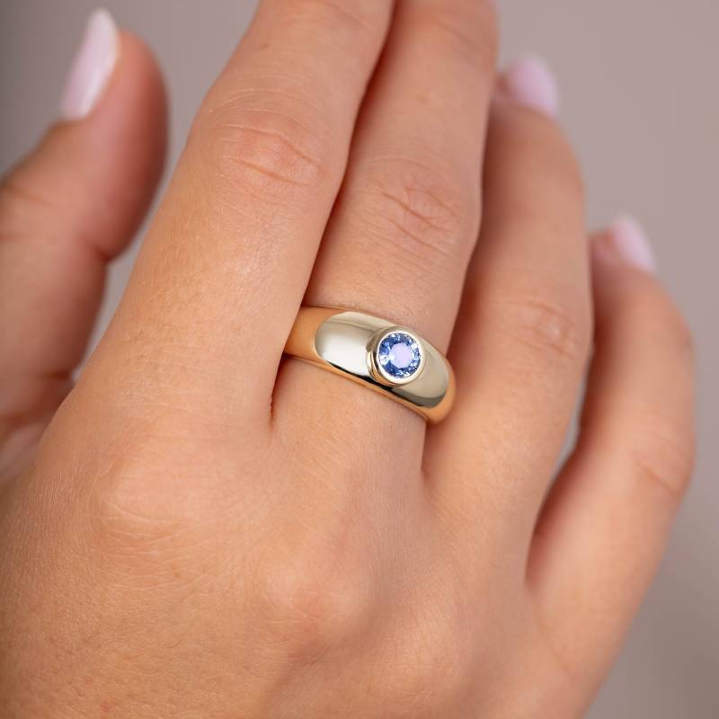 Blauer Saphir Dome Ring 14K Gold - Massiver Statement in Für Frauen Jubiläumsgeschenk Gr00189 von KyklosJewelry