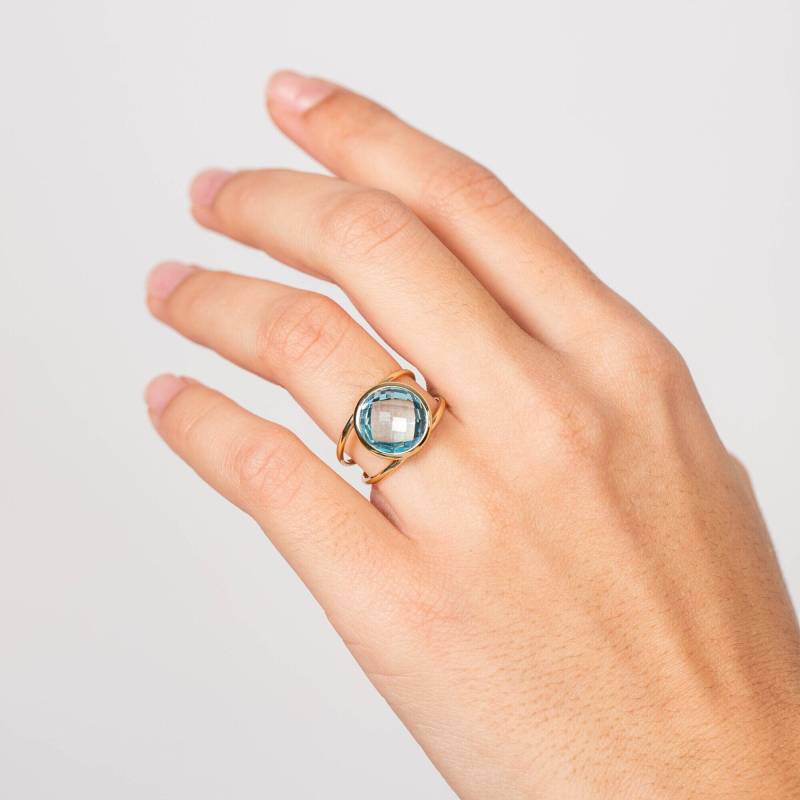 Blautopas Ring 14K Gold - Dezember Geburtsstein Doppelter Massiv Goldring Geburtstagsgeschenk Kyklos Schmuck Gr00011 von KyklosJewelry