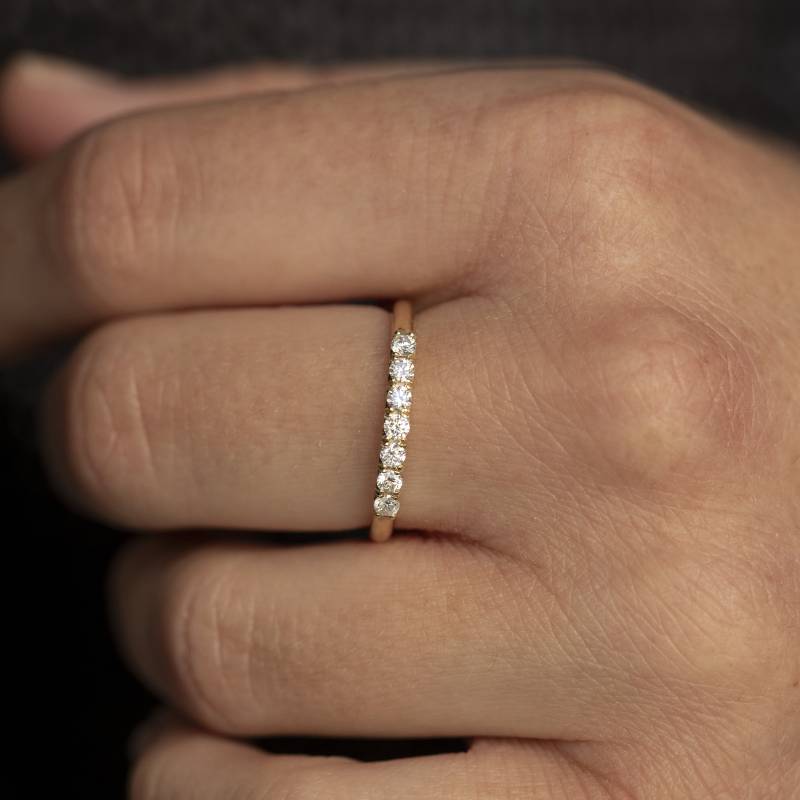 Diamant Ehering 14K Gold Für Damen - Zierlicher Stapelbarer Halber Eternity Ring Gr00200-004 von KyklosJewelry
