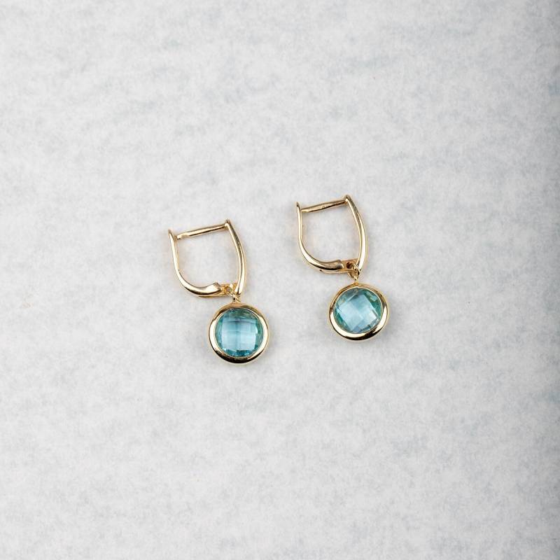 14K Gold Blautopas Creolen Baumeln Natürlicher Edelstein Schmuck Ge00084 von KyklosJewelry