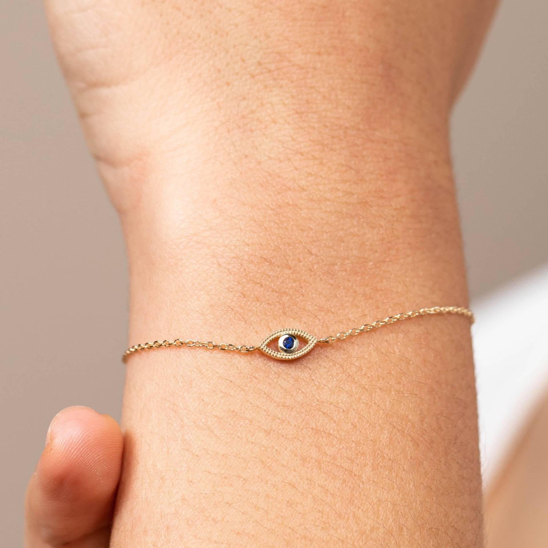 Evil Eye Armband Saphir 14K Gold - Zarte Für Frauen Natürlicher Geburtstagsgeschenk Sie Gb00037 von KyklosJewelry