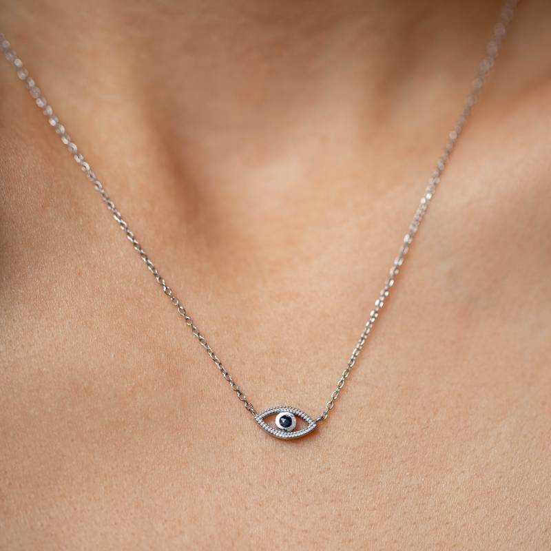 Evil Eye Halskette Blauer Saphir 14K Gold - Natürliche Sapphire Zierlich Alltag September Birthstone Geburtstagsgeschenk Für Sie Gn00107 von KyklosJewelry