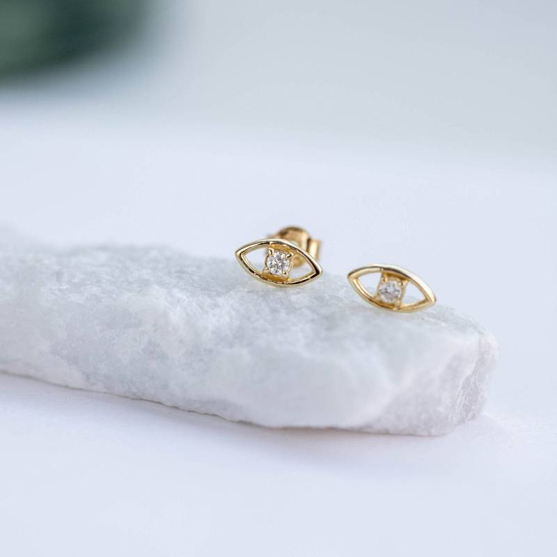 14K Gold Evil Eye Ohrstecker Zierliche Diamant Schmuck Ge00012 von KyklosJewelry