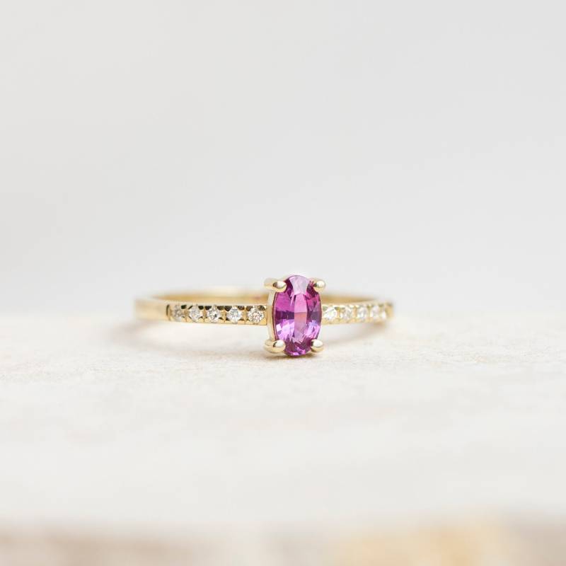 Pink Saphir Verlobungsring 14K Gold Diamant Pave Band Gr00423 von KyklosJewelry