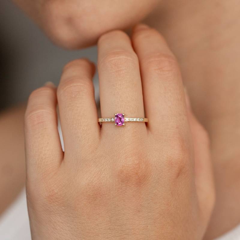 Hot Pink Saphir Verlobungsring 14K Gold Mit Diamanten - Unbehitzter Unbehandelter Natürlicher Gr00424 von KyklosJewelry