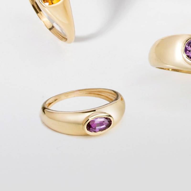 Lila Saphir Dome Ring 14K Gold - Chunky Statement Breiter Dicker Natürlicher Edelstein Gr00205 von KyklosJewelry