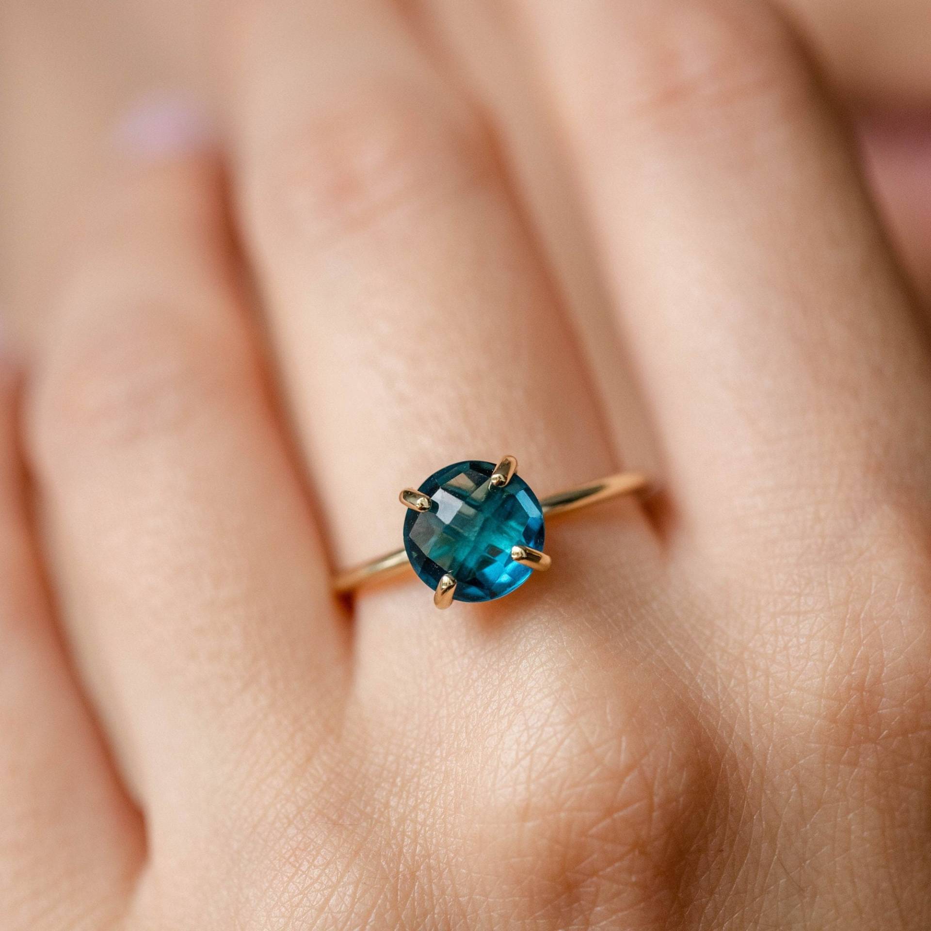 London Blue Topaz Ring 14K Gold - Krappen Solitär Natürlicher Edelstein Für Frauen Kyklos Schmuck Gr00081-014 von KyklosJewelry